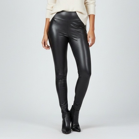 7 For All Mankind Pants Womens Size S Black Faux Leather Skinny Goth Stretch Y2K - Picture 1 of 9